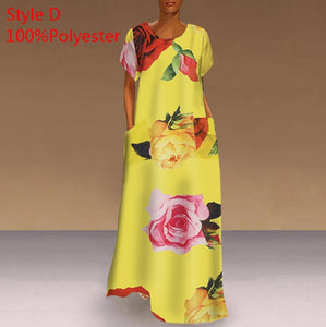 Long Printed Maxi Dress 2021 Casual Women's Summer Sundress VONDA Bohemian Female Printed Robe Short Sleeve Vestidos