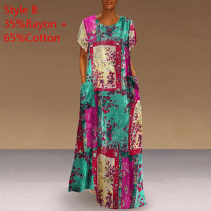 Long Printed Maxi Dress 2021 Casual Women's Summer Sundress VONDA Bohemian Female Printed Robe Short Sleeve Vestidos
