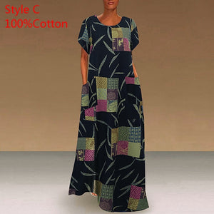 Long Printed Maxi Dress 2021 Casual Women's Summer Sundress VONDA Bohemian Female Printed Robe Short Sleeve Vestidos