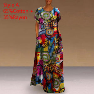 Long Printed Maxi Dress 2021 Casual Women's Summer Sundress VONDA Bohemian Female Printed Robe Short Sleeve Vestidos