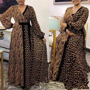 MD Plus Size Women African Print Dashiki Dresses Long Sleeve Party Gowns Kaftan 2021 Summer Ladies Clothing Boho Boubou Robe