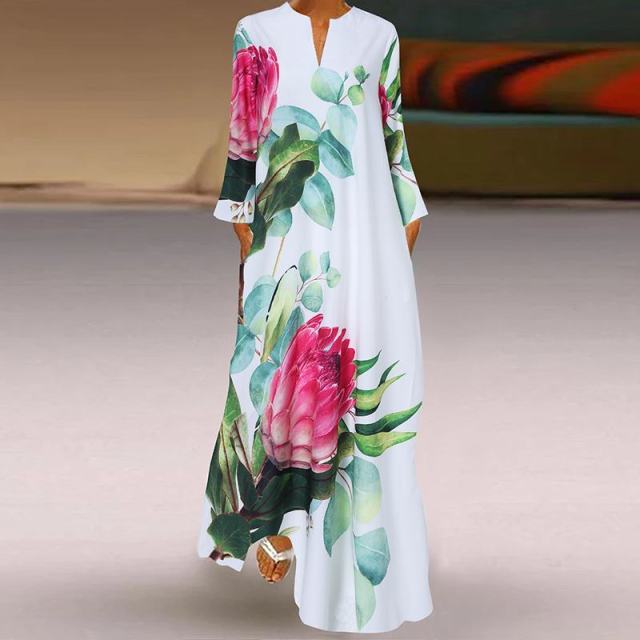 Spring Women's Sundress Bohemian Floral Long Dress ZANZEA 2021 Casual Long Sleeve Party Holiday Vestidos Kaftan Robe Dresses