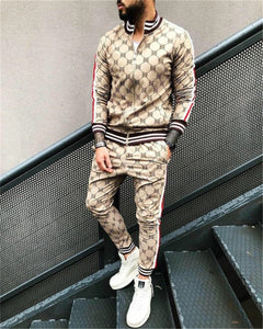2021 New gyms Men's Sets 2 Pieces Sets Tracksuit Men's Jackets+Pants suit Sportwear Gentlemen Plaid Mens Sports Suit men Clothes