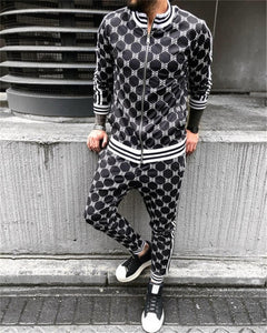 2021 New gyms Men's Sets 2 Pieces Sets Tracksuit Men's Jackets+Pants suit Sportwear Gentlemen Plaid Mens Sports Suit men Clothes