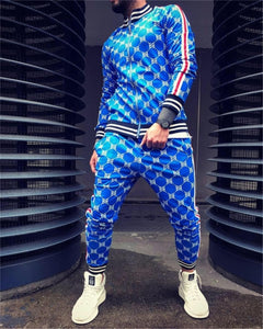 2021 New gyms Men's Sets 2 Pieces Sets Tracksuit Men's Jackets+Pants suit Sportwear Gentlemen Plaid Mens Sports Suit men Clothes