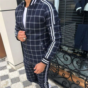 2021 New gyms Men's Sets 2 Pieces Sets Tracksuit Men's Jackets+Pants suit Sportwear Gentlemen Plaid Mens Sports Suit men Clothes