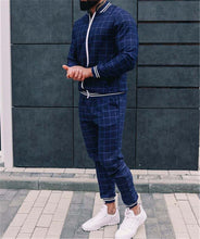 Load image into Gallery viewer, 2021 New gyms Men&#39;s Sets 2 Pieces Sets Tracksuit Men&#39;s Jackets+Pants suit Sportwear Gentlemen Plaid Mens Sports Suit men Clothes
