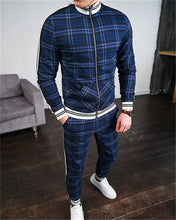 Load image into Gallery viewer, 2021 New gyms Men&#39;s Sets 2 Pieces Sets Tracksuit Men&#39;s Jackets+Pants suit Sportwear Gentlemen Plaid Mens Sports Suit men Clothes
