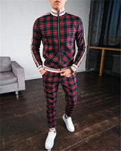 Load image into Gallery viewer, 2021 New gyms Men&#39;s Sets 2 Pieces Sets Tracksuit Men&#39;s Jackets+Pants suit Sportwear Gentlemen Plaid Mens Sports Suit men Clothes
