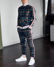 Load image into Gallery viewer, 2021 New gyms Men&#39;s Sets 2 Pieces Sets Tracksuit Men&#39;s Jackets+Pants suit Sportwear Gentlemen Plaid Mens Sports Suit men Clothes
