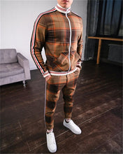 Load image into Gallery viewer, 2021 New gyms Men&#39;s Sets 2 Pieces Sets Tracksuit Men&#39;s Jackets+Pants suit Sportwear Gentlemen Plaid Mens Sports Suit men Clothes
