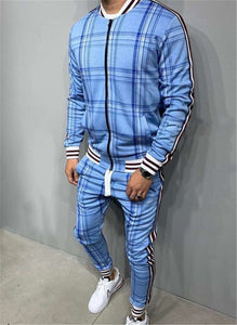 2021 New gyms Men's Sets 2 Pieces Sets Tracksuit Men's Jackets+Pants suit Sportwear Gentlemen Plaid Mens Sports Suit men Clothes