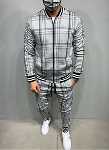 2021 New gyms Men's Sets 2 Pieces Sets Tracksuit Men's Jackets+Pants suit Sportwear Gentlemen Plaid Mens Sports Suit men Clothes