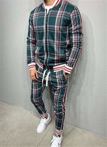 2021 New gyms Men's Sets 2 Pieces Sets Tracksuit Men's Jackets+Pants suit Sportwear Gentlemen Plaid Mens Sports Suit men Clothes