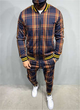Load image into Gallery viewer, 2021 New gyms Men&#39;s Sets 2 Pieces Sets Tracksuit Men&#39;s Jackets+Pants suit Sportwear Gentlemen Plaid Mens Sports Suit men Clothes
