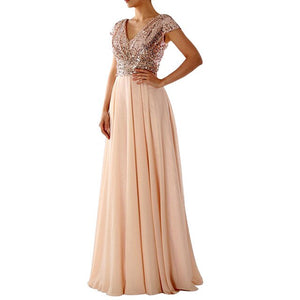 Temperament Deep Purple Waist Bandage Formal Dress V-neck Party Night Sexy Elegant Sequin Dress Plus Size Bridesmaid Dress