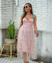 Load image into Gallery viewer, ISAROSE 2021 Strawberry Dress Women Fashion Deep V Puff Sleeve Sweet Voile Mesh Sequins Embroidery French Party Dresses 4XL 5XL
