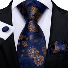 Load image into Gallery viewer, Luxury Blue Gold Paisley Men&#39;s Tie Business Wedding Formal Neck Tie For Men Gift Cravate Silk Tie Handkerchief Cufflinks DiBanGu

