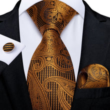 Load image into Gallery viewer, Luxury Blue Gold Paisley Men&#39;s Tie Business Wedding Formal Neck Tie For Men Gift Cravate Silk Tie Handkerchief Cufflinks DiBanGu
