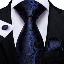 Load image into Gallery viewer, Luxury Blue Gold Paisley Men&#39;s Tie Business Wedding Formal Neck Tie For Men Gift Cravate Silk Tie Handkerchief Cufflinks DiBanGu

