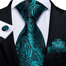 Load image into Gallery viewer, Luxury Blue Gold Paisley Men&#39;s Tie Business Wedding Formal Neck Tie For Men Gift Cravate Silk Tie Handkerchief Cufflinks DiBanGu

