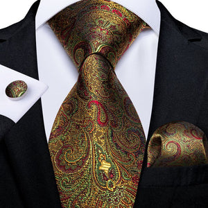 Luxury Blue Gold Paisley Men's Tie Business Wedding Formal Neck Tie For Men Gift Cravate Silk Tie Handkerchief Cufflinks DiBanGu