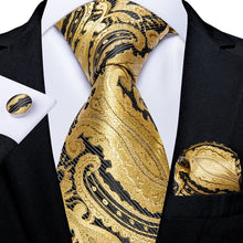 Load image into Gallery viewer, Luxury Blue Gold Paisley Men&#39;s Tie Business Wedding Formal Neck Tie For Men Gift Cravate Silk Tie Handkerchief Cufflinks DiBanGu

