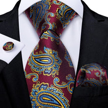 Load image into Gallery viewer, Luxury Blue Gold Paisley Men&#39;s Tie Business Wedding Formal Neck Tie For Men Gift Cravate Silk Tie Handkerchief Cufflinks DiBanGu
