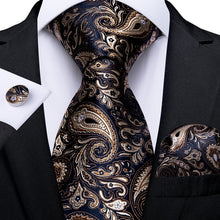 Load image into Gallery viewer, Luxury Blue Gold Paisley Men&#39;s Tie Business Wedding Formal Neck Tie For Men Gift Cravate Silk Tie Handkerchief Cufflinks DiBanGu
