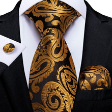Load image into Gallery viewer, Luxury Blue Gold Paisley Men&#39;s Tie Business Wedding Formal Neck Tie For Men Gift Cravate Silk Tie Handkerchief Cufflinks DiBanGu
