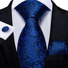 Load image into Gallery viewer, Luxury Blue Gold Paisley Men&#39;s Tie Business Wedding Formal Neck Tie For Men Gift Cravate Silk Tie Handkerchief Cufflinks DiBanGu
