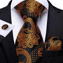 Load image into Gallery viewer, Luxury Blue Gold Paisley Men&#39;s Tie Business Wedding Formal Neck Tie For Men Gift Cravate Silk Tie Handkerchief Cufflinks DiBanGu
