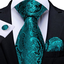Load image into Gallery viewer, Luxury Blue Gold Paisley Men&#39;s Tie Business Wedding Formal Neck Tie For Men Gift Cravate Silk Tie Handkerchief Cufflinks DiBanGu
