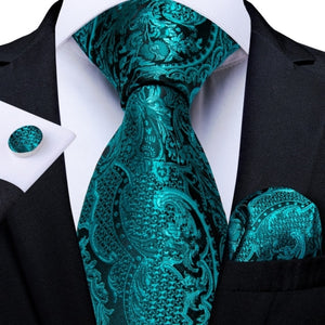 Luxury Blue Gold Paisley Men's Tie Business Wedding Formal Neck Tie For Men Gift Cravate Silk Tie Handkerchief Cufflinks DiBanGu