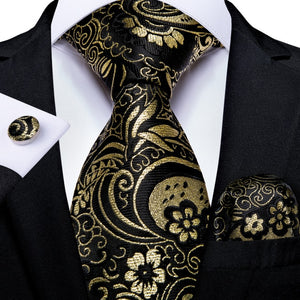 Luxury Blue Gold Paisley Men's Tie Business Wedding Formal Neck Tie For Men Gift Cravate Silk Tie Handkerchief Cufflinks DiBanGu