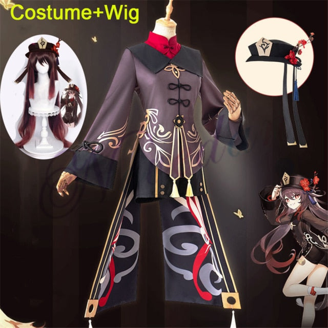 Genshin Impact Hutao Cosplay Costume Uniform Wig Cosplay Anime Game Hu Tao Chinese Style Halloween Costumes For Women