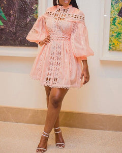Sexy Women Pink Dress Hollow Out See Through Lace Dresses 4XL 5XL Elegant Lady Classy Party Birthday Big Size Bridesmaid Dress