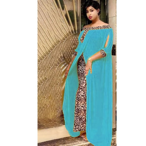 Plus Size Clothing Autumn Sexy Leopard Printed Dashiki African Dresses for Women Party Half Sleeve Slash Neck Femme Robe