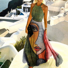 Load image into Gallery viewer, Women Sexy Off Shoulder Long Dress Women Dress Summer  Sleeveless Halter Pleated Dress Female Elegant Vintage Print Pleated Robe
