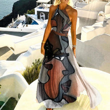 Load image into Gallery viewer, Women Sexy Off Shoulder Long Dress Women Dress Summer  Sleeveless Halter Pleated Dress Female Elegant Vintage Print Pleated Robe
