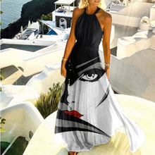 Load image into Gallery viewer, Women Sexy Off Shoulder Long Dress Women Dress Summer  Sleeveless Halter Pleated Dress Female Elegant Vintage Print Pleated Robe
