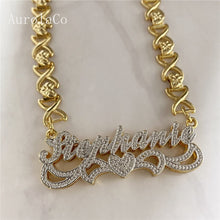 Load image into Gallery viewer, AurolaCo Custom Name Necklace 3D Double Nameplate Custom Earrings Set Personalized XOXO Name Necklace for Women Jewelry Gifts
