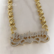Load image into Gallery viewer, AurolaCo Custom Name Necklace 3D Double Nameplate Custom Earrings Set Personalized XOXO Name Necklace for Women Jewelry Gifts
