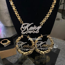 Load image into Gallery viewer, AurolaCo Custom Name Necklace 3D Double Nameplate Custom Earrings Set Personalized XOXO Name Necklace for Women Jewelry Gifts

