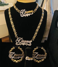 Load image into Gallery viewer, AurolaCo Custom Name Necklace 3D Double Nameplate Custom Earrings Set Personalized XOXO Name Necklace for Women Jewelry Gifts
