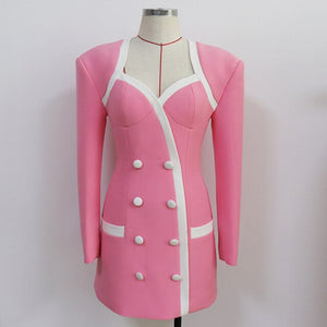 Sexy Pink Formal Dress Office Lady Women Double Breasted Slim Mini Dress Celebrity Evening Party Autumn New Dress 2021 Female