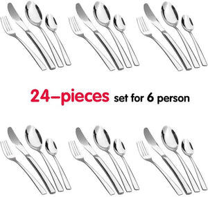 Gift Wooden Box & 24PCS Cutlery Set Steel Dinner Set Stainless Steel Mirror Polishing Sets Tableware Flatware Dinnerware
