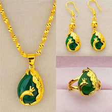 Load image into Gallery viewer, Women Vietnam Gold Filled Jewellry Sets Peacock Opal Charm Wedding Party 24K Gold Color Brass Rings Earrings Necklaces Gifts
