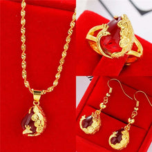 Load image into Gallery viewer, Women Vietnam Gold Filled Jewellry Sets Peacock Opal Charm Wedding Party 24K Gold Color Brass Rings Earrings Necklaces Gifts
