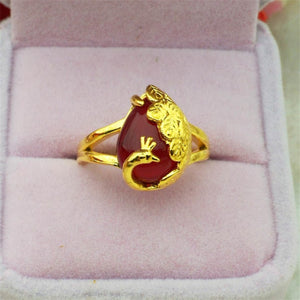 Women Vietnam Gold Filled Jewellry Sets Peacock Opal Charm Wedding Party 24K Gold Color Brass Rings Earrings Necklaces Gifts